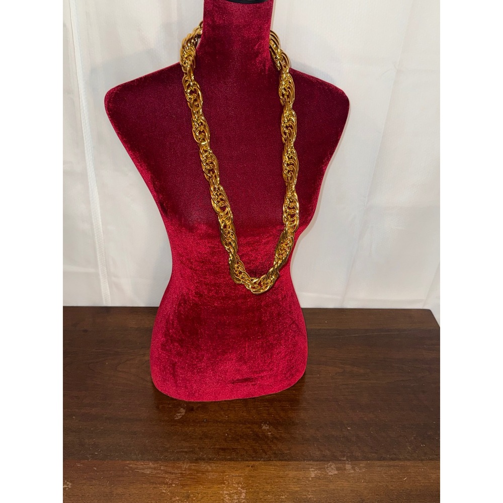 Chunky Gold Tone Chain Necklace Twisted Rope Link‎ Statement Jewelry